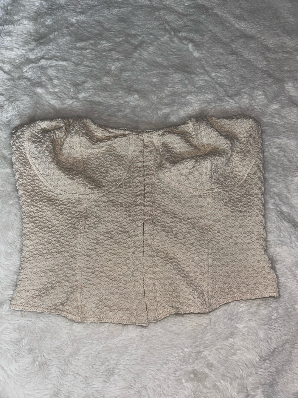 Divided Cream Textured Strapless Bustier Crop Top